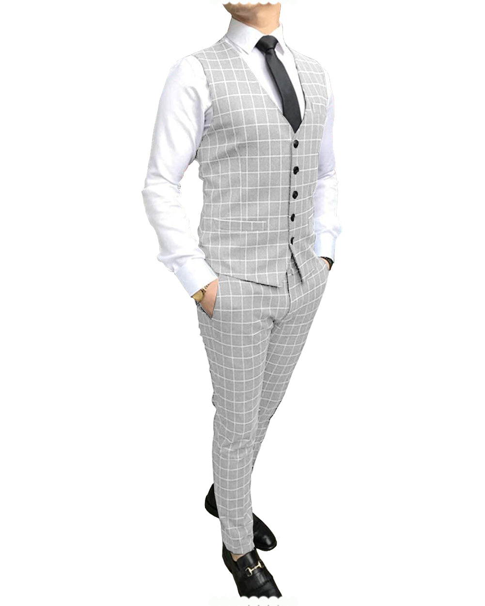 Formal Mens Suit Notch Lapel Blazer Plaid 2 Pieces (Vest+Pants) mens event wear