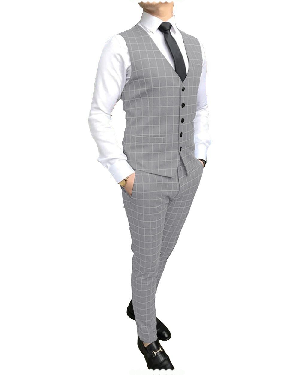 Formal Mens Suit Notch Lapel Blazer Plaid 2 Pieces (Vest+Pants) mens event wear