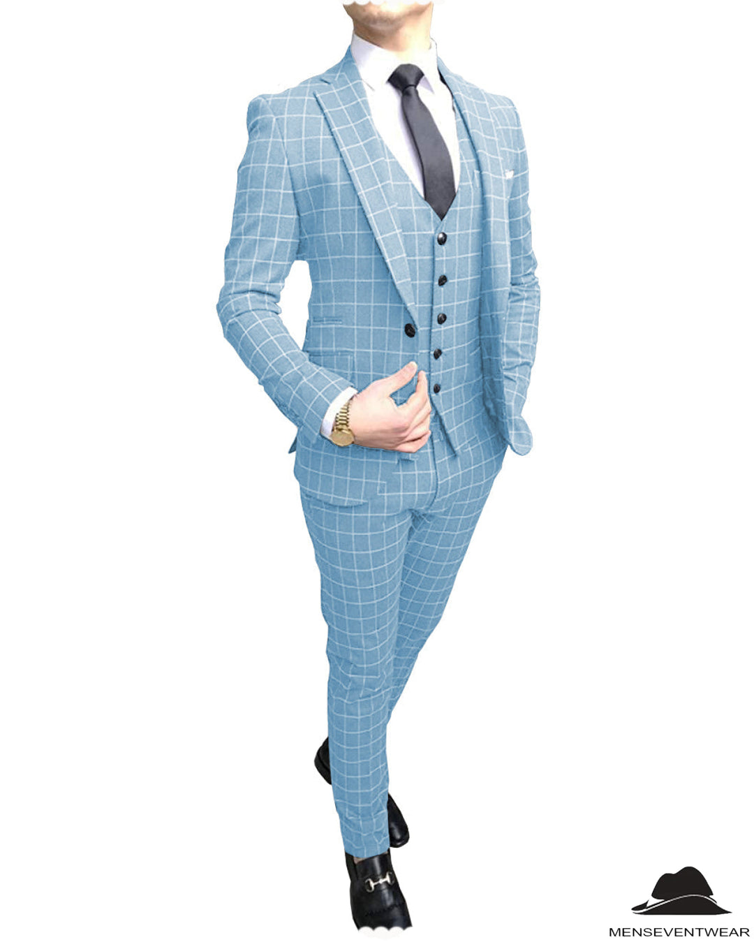 Formal Mens Suit Notch Lapel Blazer Plaid 3 Pieces (Blazer+vest+Pants) mens event wear