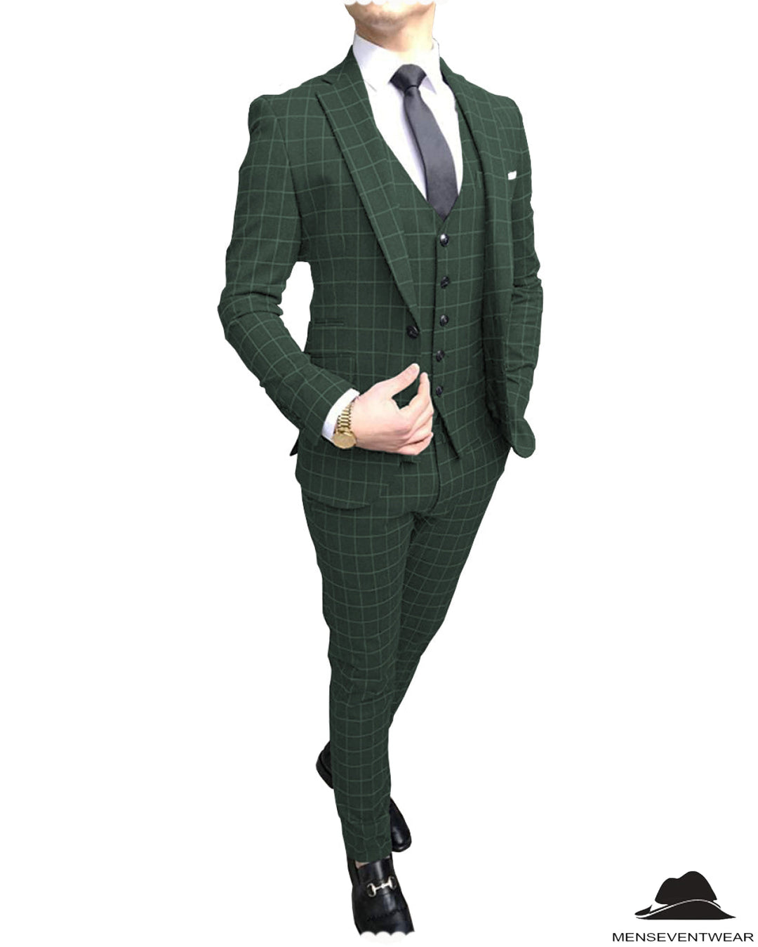 Formal Mens Suit Notch Lapel Blazer Plaid 3 Pieces (Blazer+vest+Pants) mens event wear