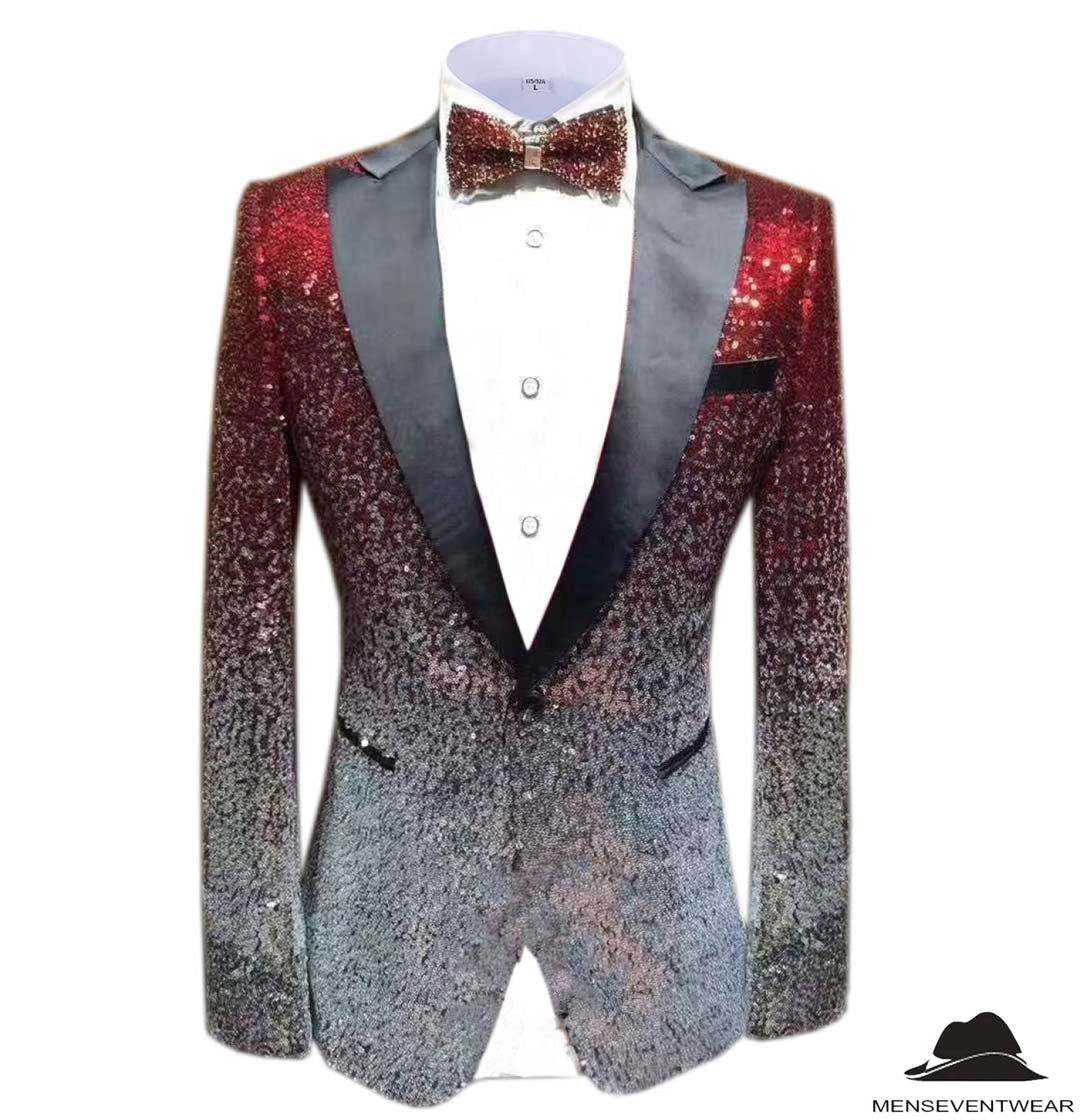 Men Fashion Gradual Change Color Sequins Tuxedos Suit Peak Lapel Blazer mens event wear