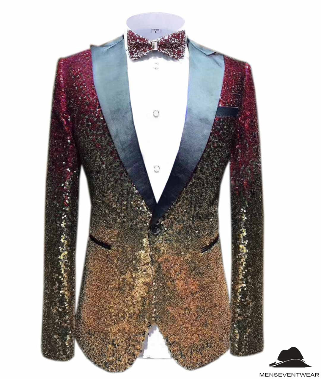 Men Fashion Gradual Change Color Sequins Tuxedos Suit Peak Lapel Blazer mens event wear