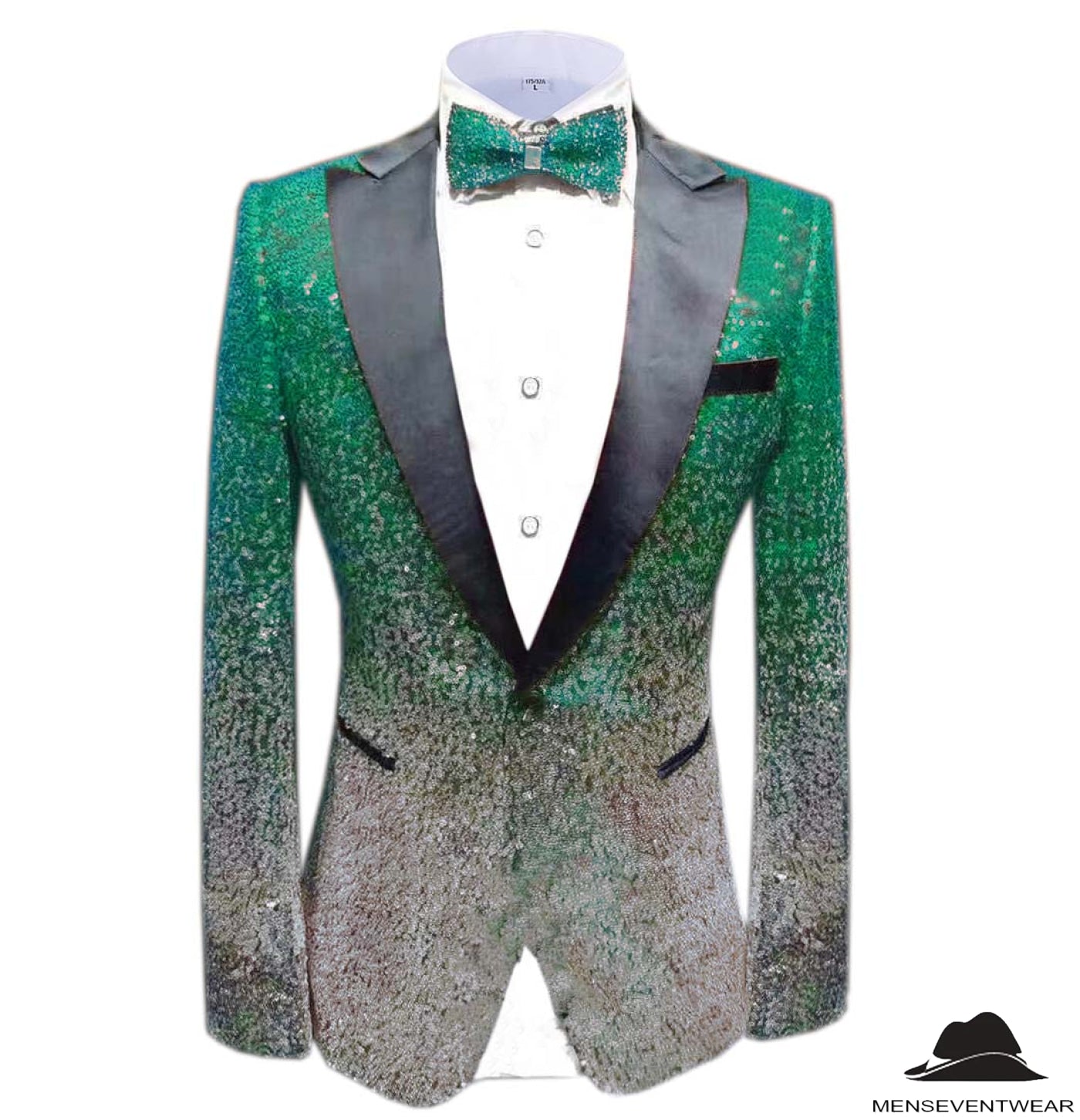 Men Fashion Gradual Change Color Sequins Tuxedos Suit Peak Lapel