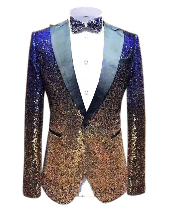 Men Fashion Gradual Change Color Sequins Tuxedos Suit Peak Lapel Blazer mens event wear