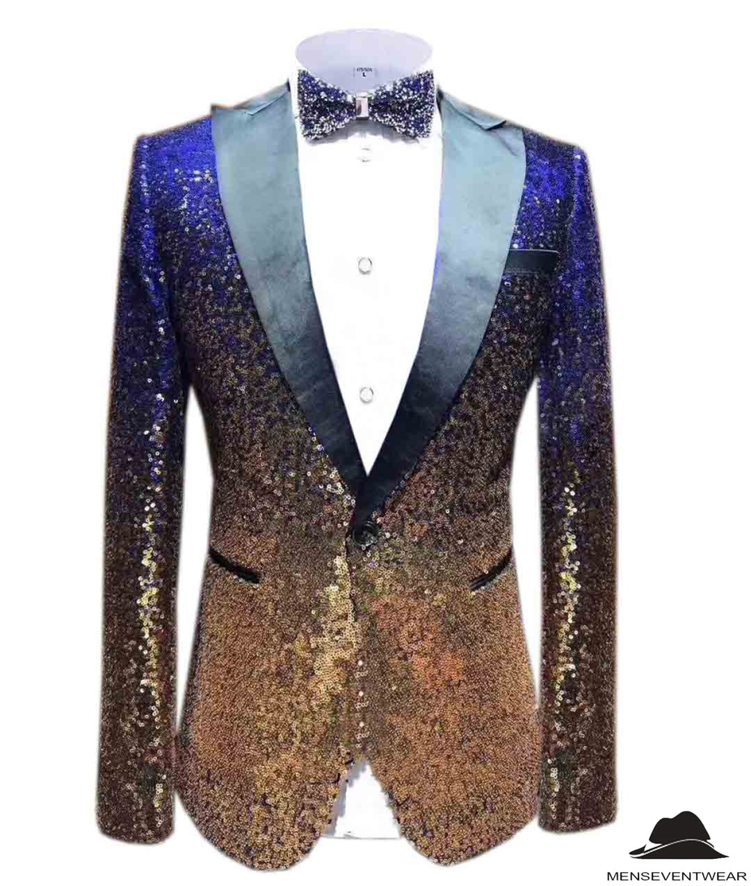 Men Fashion Gradual Change Color Sequins Tuxedos Suit Peak Lapel Blazer mens event wear