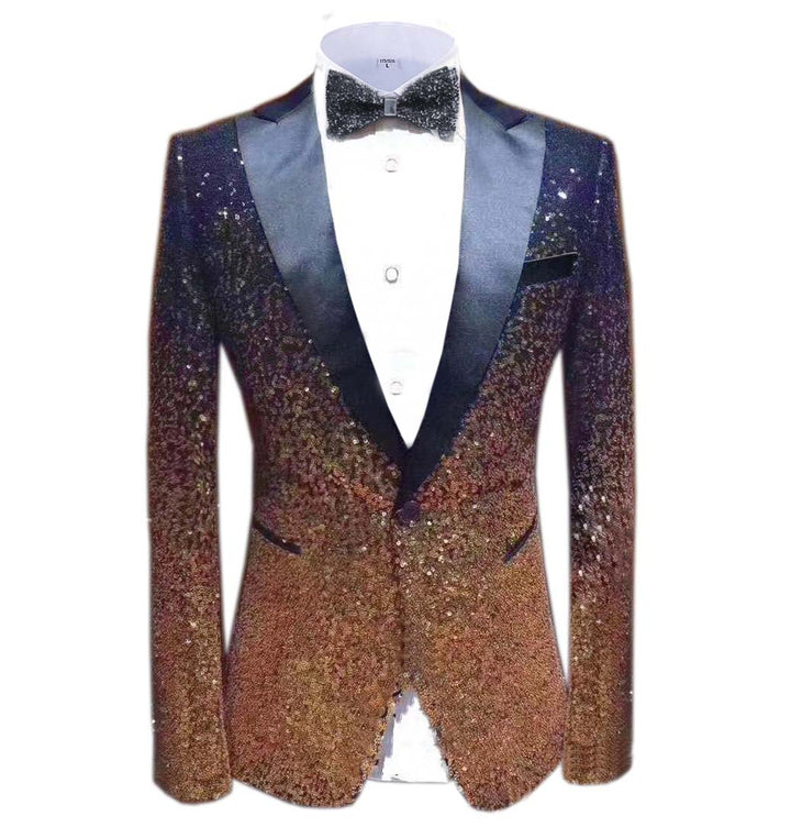 Men Fashion Gradual Change Color Sequins Tuxedos Suit Peak Lapel Blazer mens event wear