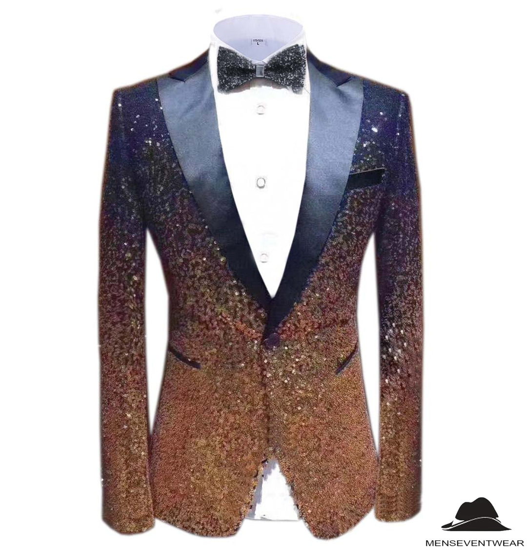 Men Fashion Gradual Change Color Sequins Tuxedos Suit Peak Lapel Blazer mens event wear