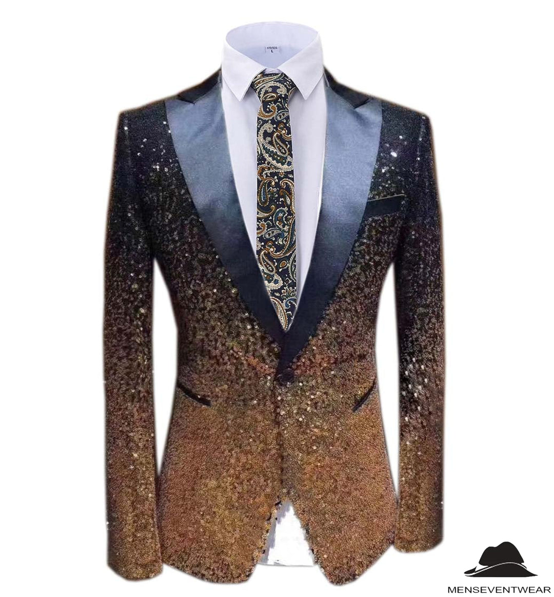 Men Fashion Gradual Change Color Sequins Tuxedos Suit Peak Lapel Blazer mens event wear