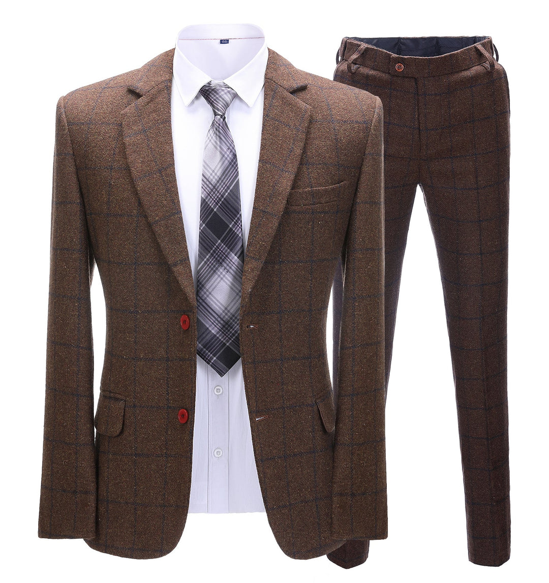 Men's 2 Pieces Formal Coffee Plaid Notch Lapel Tuxedos for Wedding(Blazer+Pants) mens event wear