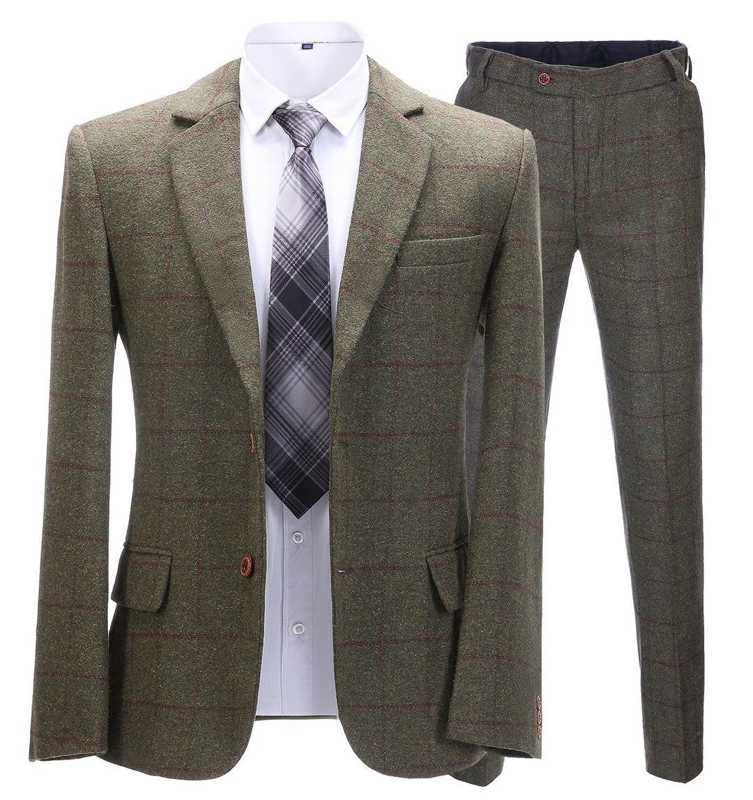 Men's 2 Pieces Formal Green Tweed Plaid Notch Lapel Tuxedos for Wedding(Blazer+Pants) mens event wear