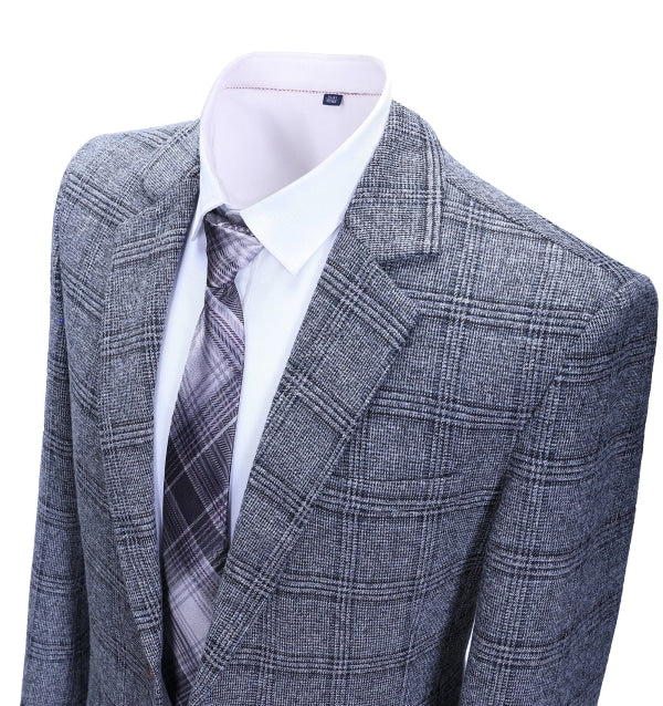 Men's 2 Pieces Formal Grey Plaid Notch Lapel Tuxedos for Wedding(Blazer+Pants) mens event wear
