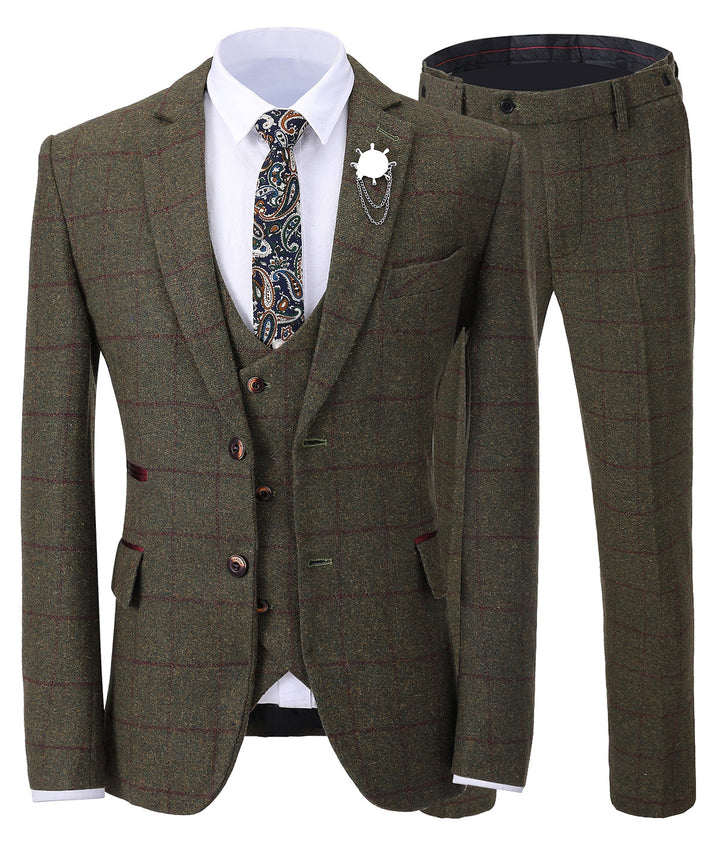 Men's 3 Pieces Mens Formal Tweed Plaid Notch Lapel Suit (Blazer+vest+Pants) mens event wear