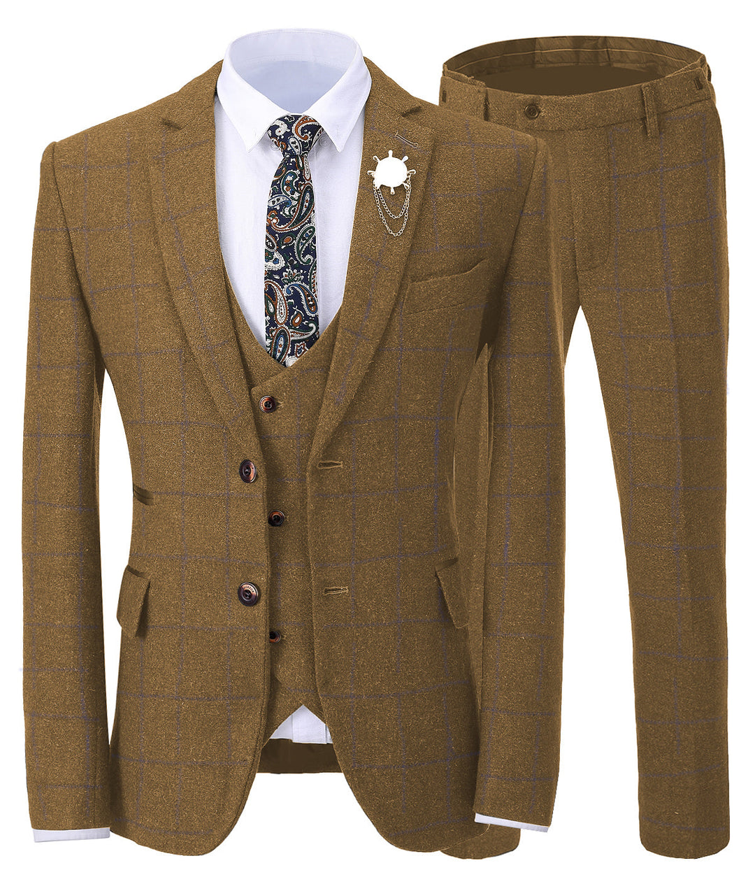 Men's 3 Pieces Mens Formal Tweed Plaid Notch Lapel Suit (Blazer+vest+Pants) mens event wear