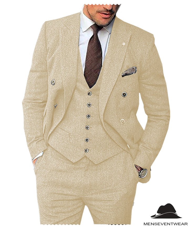 Men's 3 Pieces Mens Suit Classic Herringbone Tweed Notch Lapel Tuxedos (Blazer+vest+Pants) mens event wear