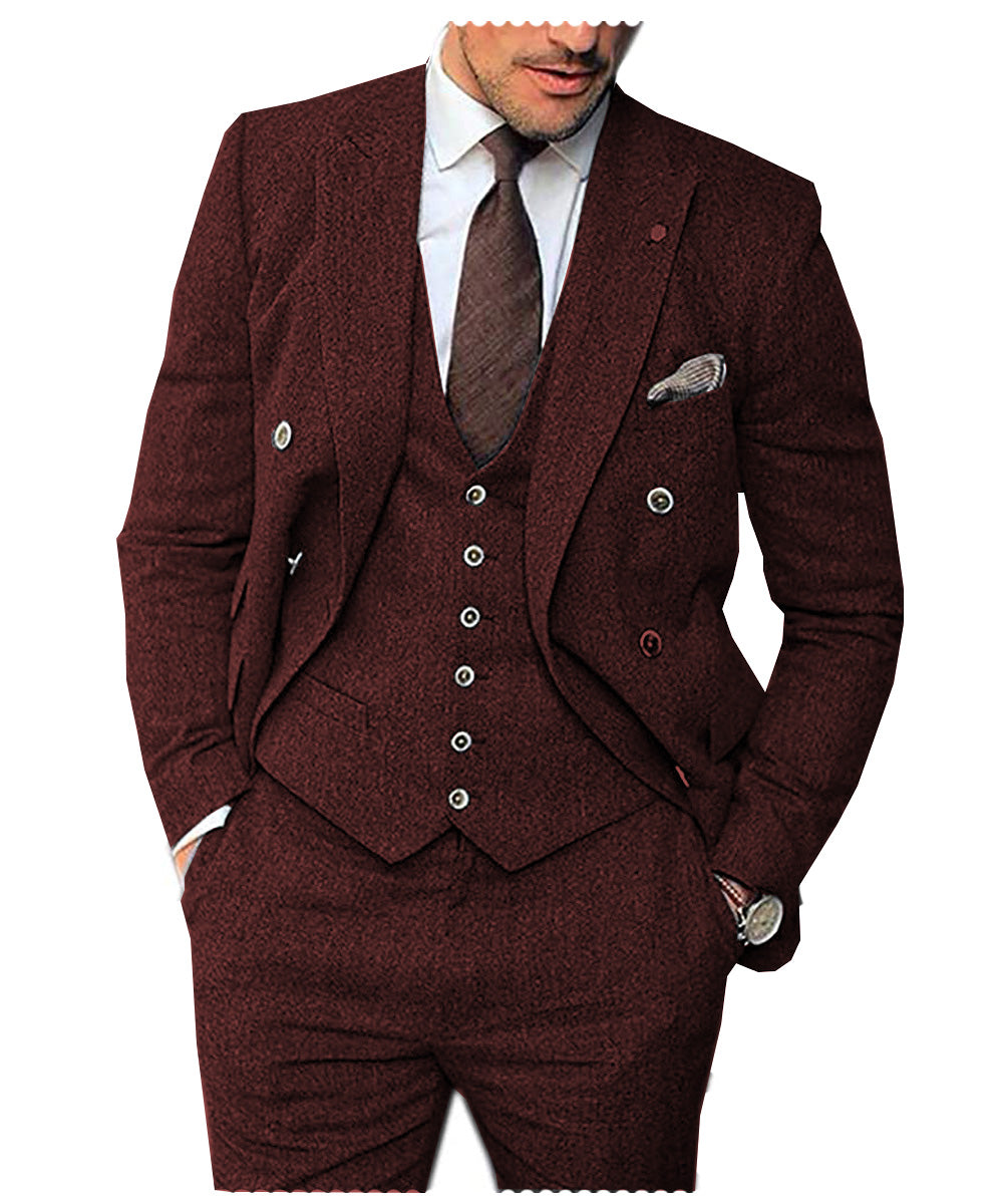 Men's 3 Pieces Mens Suit Classic Herringbone Tweed Notch Lapel Tuxedos (Blazer+vest+Pants) mens event wear