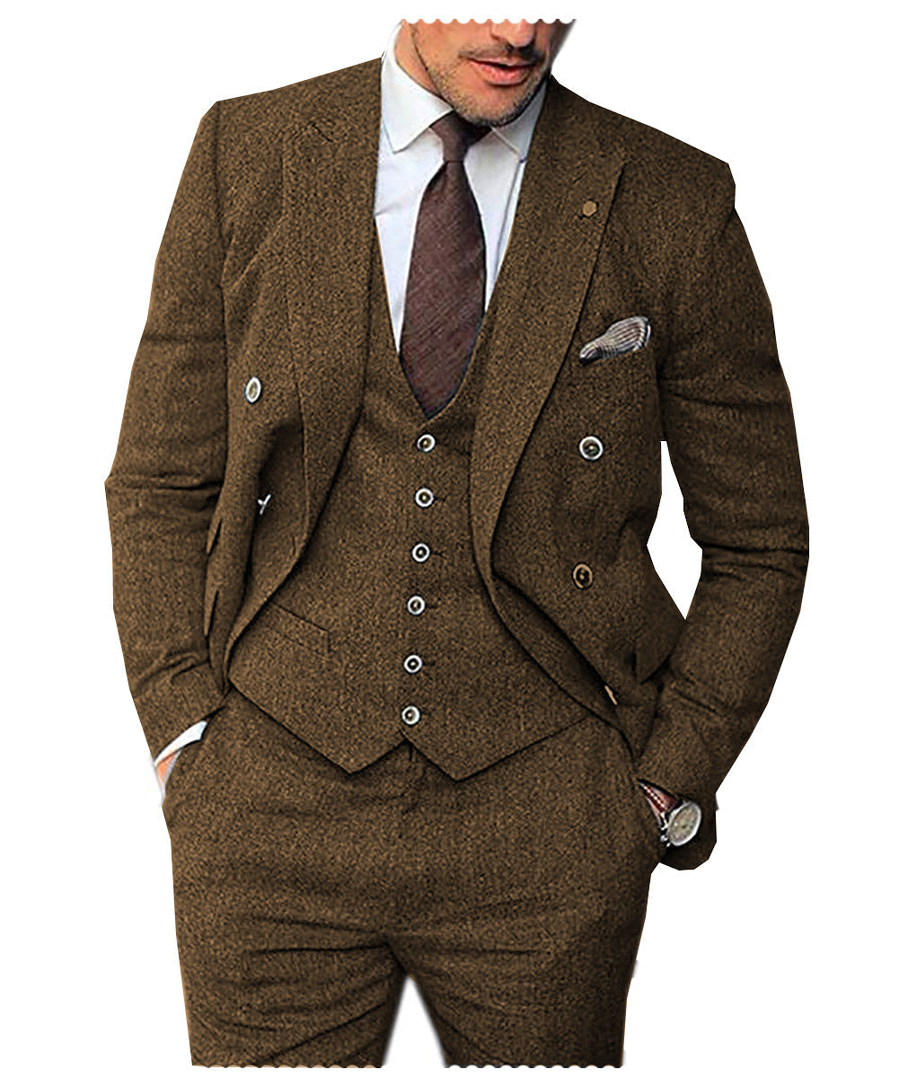 Men's Casual 3 Pieces Mens Suit Classic Tweed Notch Lapel Tuxedos ...