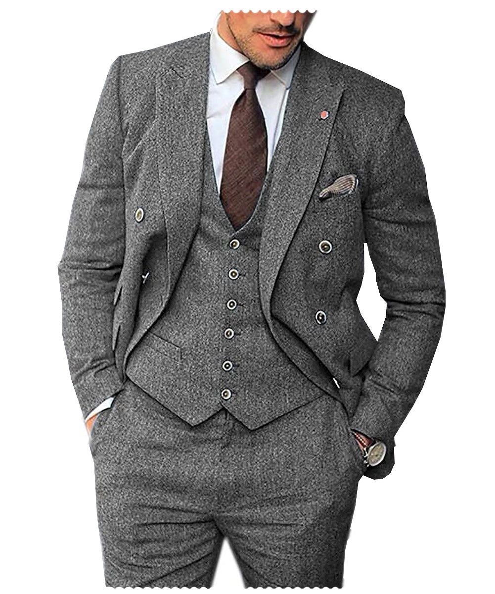 Men's 3 Pieces Mens Suit Classic Herringbone Tweed Notch Lapel Tuxedos (Blazer+vest+Pants) mens event wear
