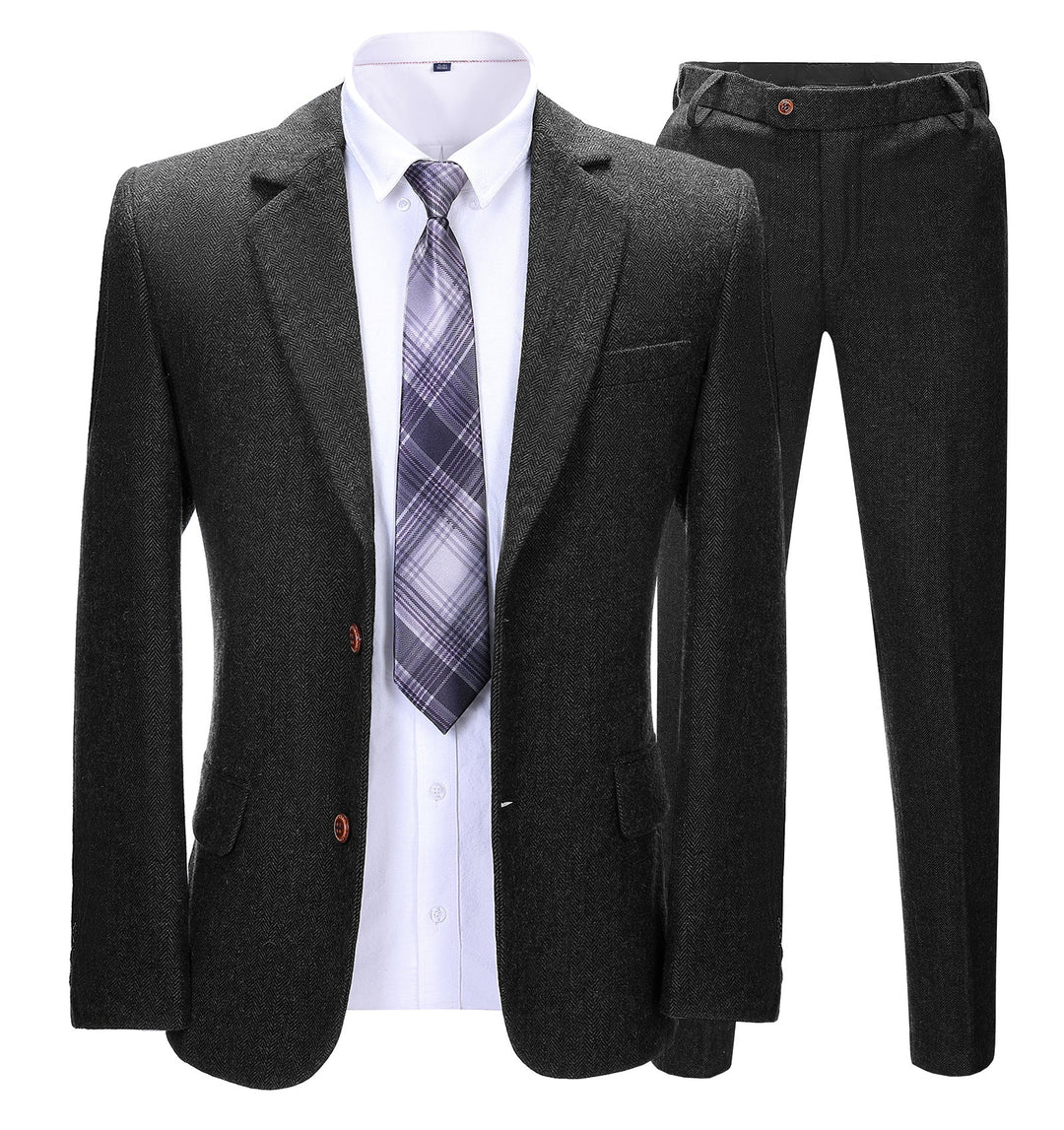 Men's Business 2 Pieces Formal Herringbone Solid Notch Lapel Tuxedos for Wedding (Blazer+Pants) mens event wear