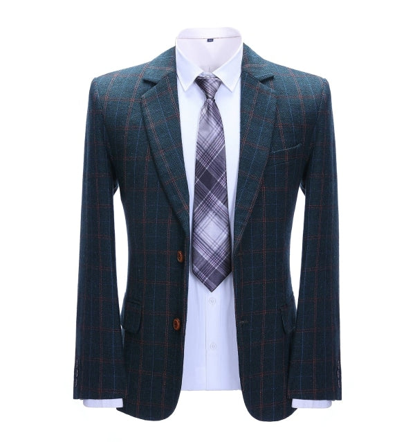 Men's Business 2 Pieces Formal Tweed Navy Plaid Notch Lapel Tuxedos for Wedding (Blazer+Pants) mens event wear