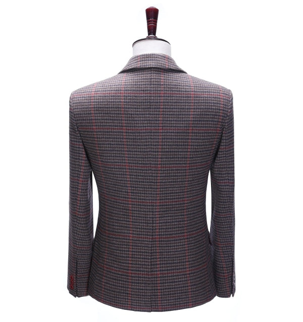Men's Business 3 Pieces Formal Coffee Plaid Notch Lapel Suit (Blazer+vest+Pants) Adam Reed