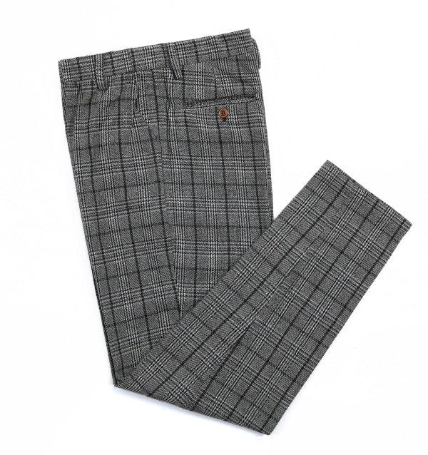 Men's Business 3 Pieces Formal Dark Grey Plaid Tweed Notch Lapel Suit (Blazer+vest+Pants) Adam Reed