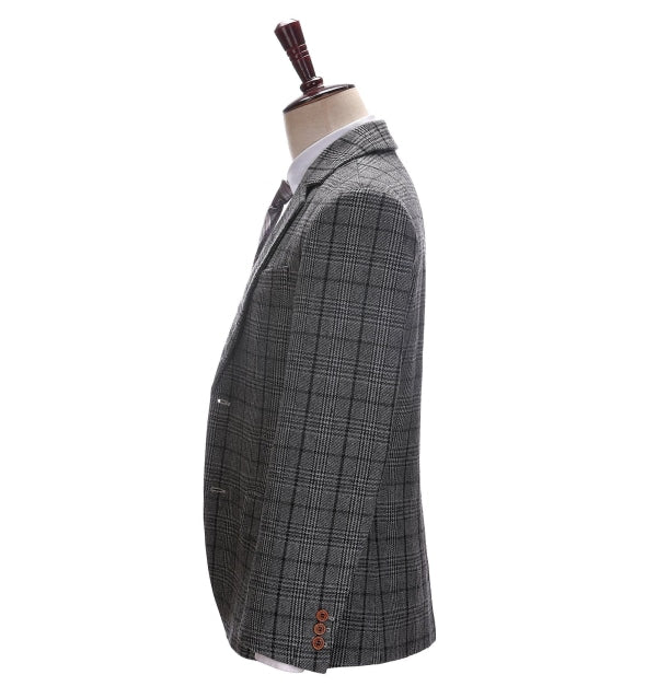 Men's Business 3 Pieces Formal Dark Grey Plaid Tweed Notch Lapel Suit (Blazer+vest+Pants) Adam Reed