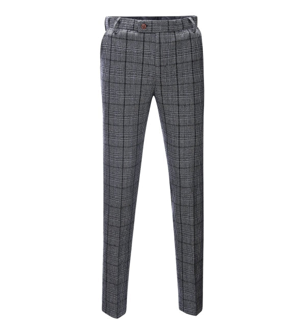 Men's Business 3 Pieces Formal Dark Grey Plaid Tweed Notch Lapel Suit (Blazer+vest+Pants) Adam Reed