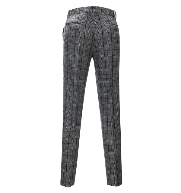 Men's Business 3 Pieces Formal Dark Grey Plaid Tweed Notch Lapel Suit (Blazer+vest+Pants) Adam Reed