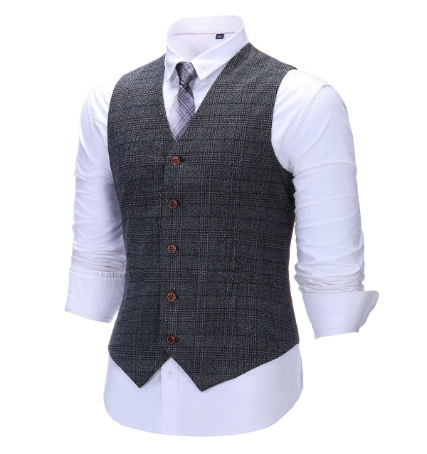 Men's Business 3 Pieces Formal Dark Grey Tweed Notch Lapel Suit (Blazer+vest+Pants) Adam Reed