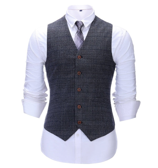 Men's Business 3 Pieces Formal Dark Grey Tweed Notch Lapel Suit (Blazer+vest+Pants) Adam Reed