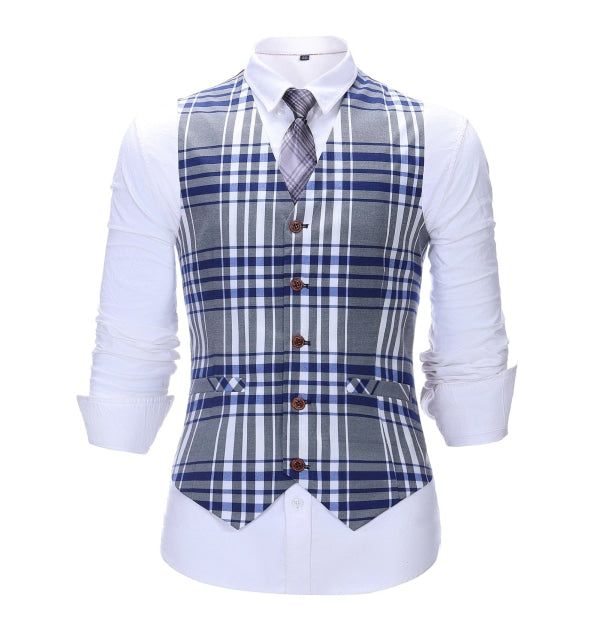 Men's Business 3 Pieces Formal Grey Plaid Notch Lapel Suit (Blazer+vest+Pants) Adam Reed