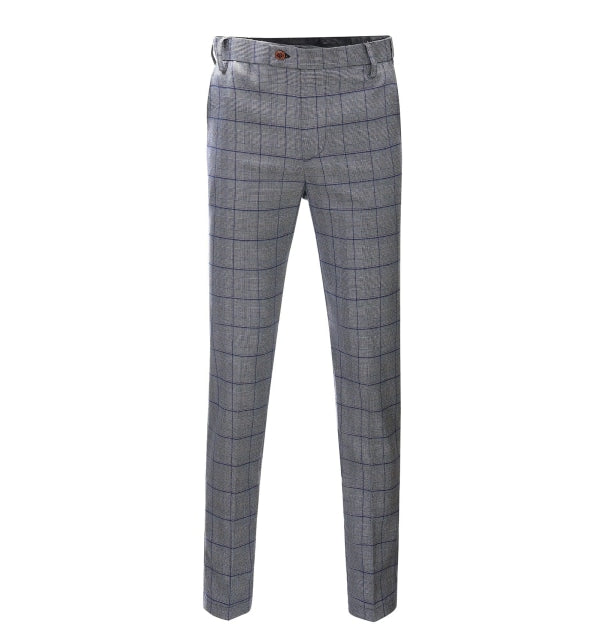 Men's Business 3 Pieces Formal Grey Plaid Solid Notch Lapel Suit (Blazer+Vest+Pants) Adam Reed