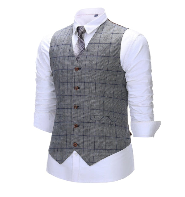 Men's Business 3 Pieces Formal Grey Plaid Solid Notch Lapel Suit (Blazer+Vest+Pants) Adam Reed