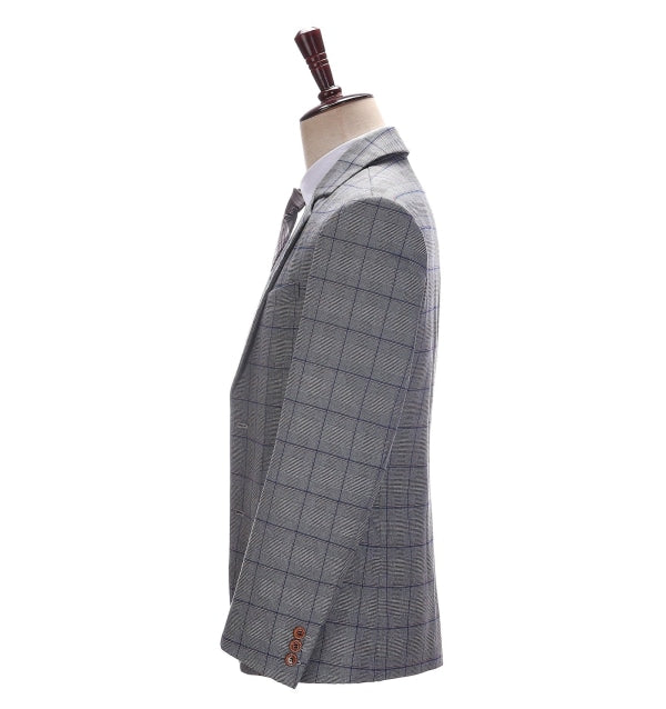 Men's Business 3 Pieces Formal Grey Plaid Solid Notch Lapel Suit (Blazer+Vest+Pants) Adam Reed