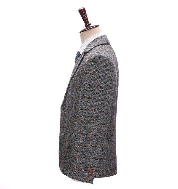 Men's Business 3 Pieces Formal Grey Plaid Tweed Notch Lapel Suit (Blazer+vest+Pants) Adam Reed