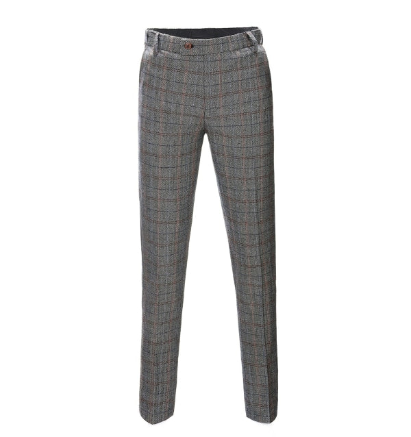 Men's Business 3 Pieces Formal Grey Plaid Tweed Notch Lapel Suit (Blazer+vest+Pants) Adam Reed