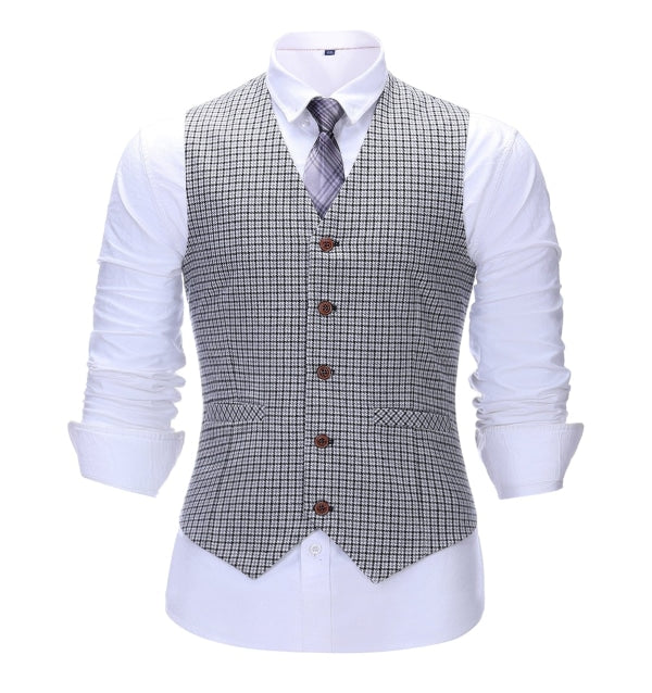 Men's Business 3 Pieces Formal Houndstooth Solid Notch Lapel Suit (Blazer+vest+Pants) Adam Reed