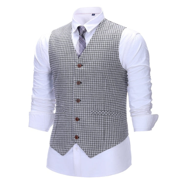 Men's Business 3 Pieces Formal Houndstooth Solid Notch Lapel Suit (Blazer+vest+Pants) Adam Reed