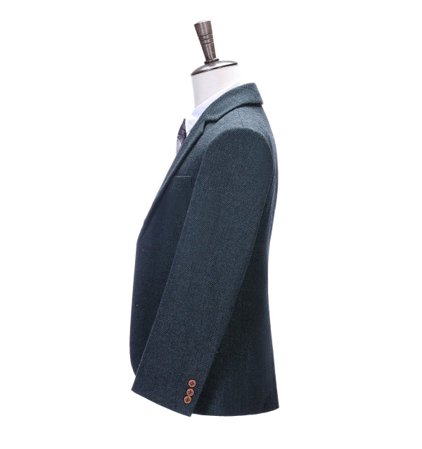 Men's Business 3 Pieces Formal Navy Herringbone Notch Lapel Suit (Blazer+vest+Pants) Adam Reed