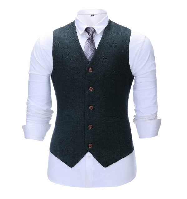 Men's Business 3 Pieces Formal Navy Herringbone Notch Lapel Suit (Blazer+vest+Pants) Adam Reed