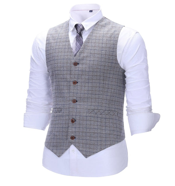 Men's Business 3 Pieces Formal White Plaid Solid Notch Lapel Suit (Blazer+vest+Pants) Adam Reed