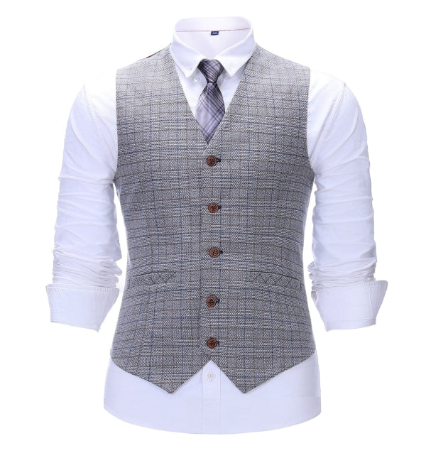 Men's Business 3 Pieces Formal White Plaid Solid Notch Lapel Suit (Blazer+vest+Pants) Adam Reed