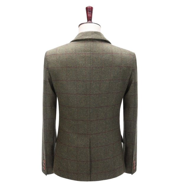 Men's Business 3 Pieces Mens Formal Tweed Plaid Notch Lapel Suit (Blazer+vest+Pants) Adam Reed