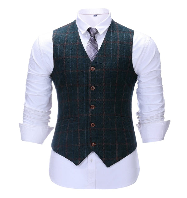 Men's Business 3 Pieces Mens Suit Navy Plaid Notch Lapel Suit (Blazer+vest+Pants) Adam Reed