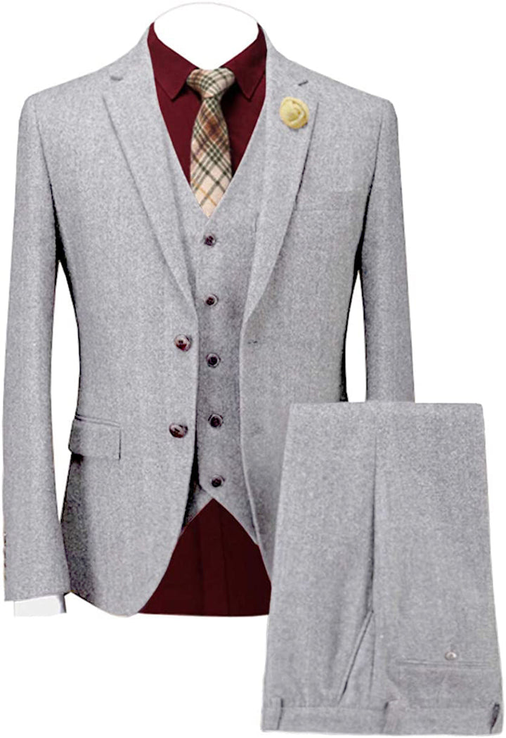 Men's Casual 3 Piece Men's Suit Classic Herringbone Notch Lapel Tuxedo (Blazer + Vest + Pants) menseventwear
