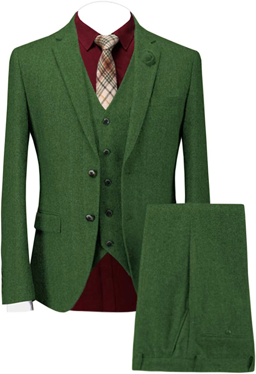 Men's Casual 3 Piece Men's Suit Classic Herringbone Notch Lapel Tuxedo (Blazer + Vest + Pants) menseventwear