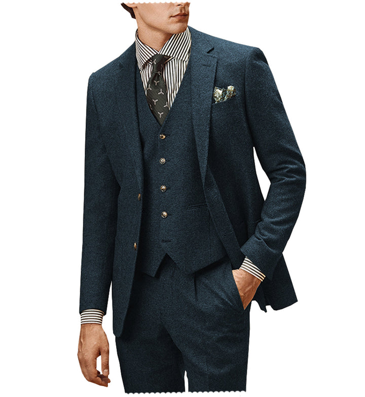 Men's Casual 3 Pieces Mens Suit Classic Tweed Notch Lapel Tuxedos (Blazer+vest+Pants) mens event wear