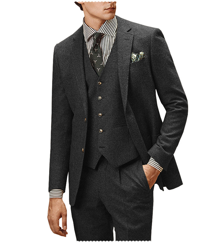 Men's Casual 3 Pieces Mens Suit Classic Tweed Notch Lapel Tuxedos (Blazer+vest+Pants) mens event wear