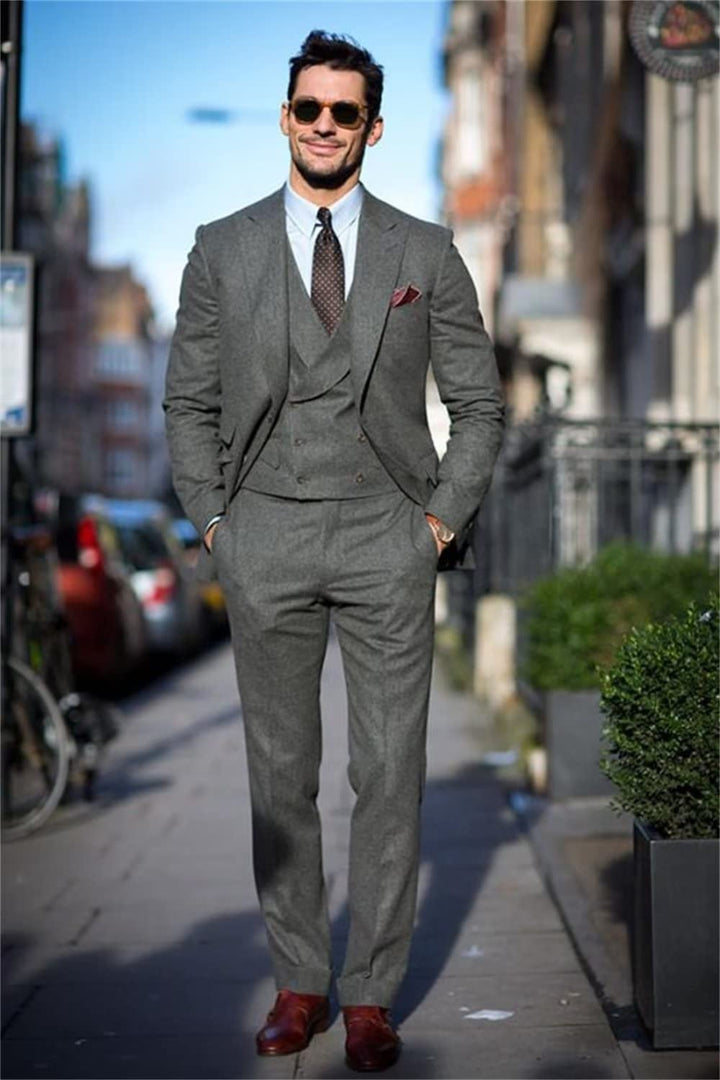 Men's Casual 3 Pieces Mens Suit Classic Tweed Peak Lapel Tuxedos (Blazer+vest+Pants) mens event wear