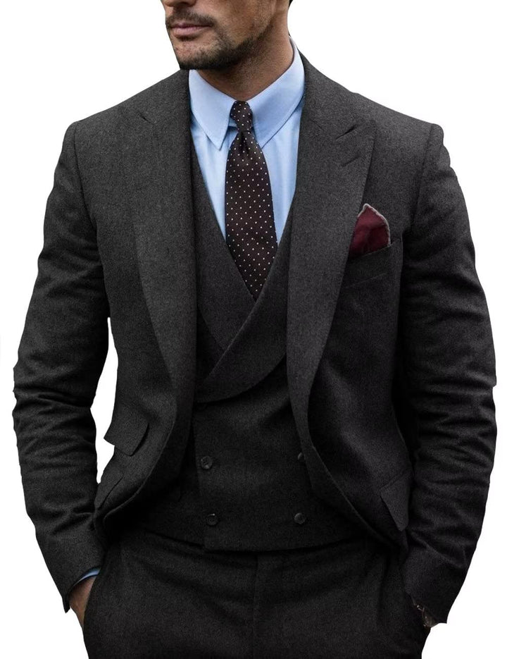 Men's Casual 3 Pieces Mens Suit Classic Tweed Peak Lapel Tuxedos (Blazer+vest+Pants) mens event wear